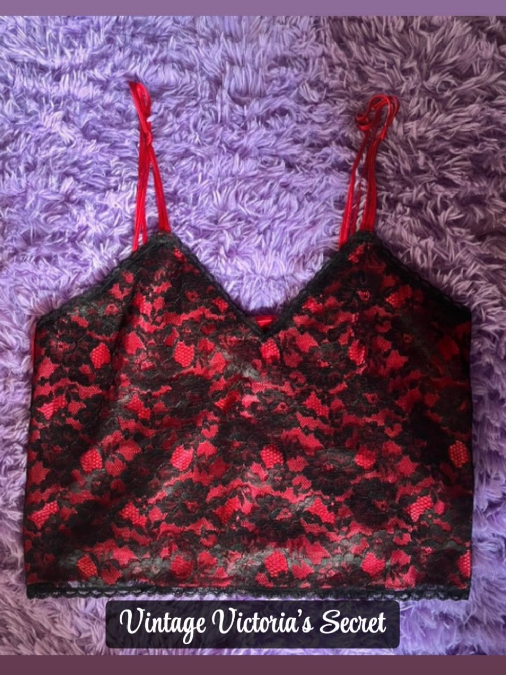 Victoria's Secret Red Tank Top with Black Lace Overlay